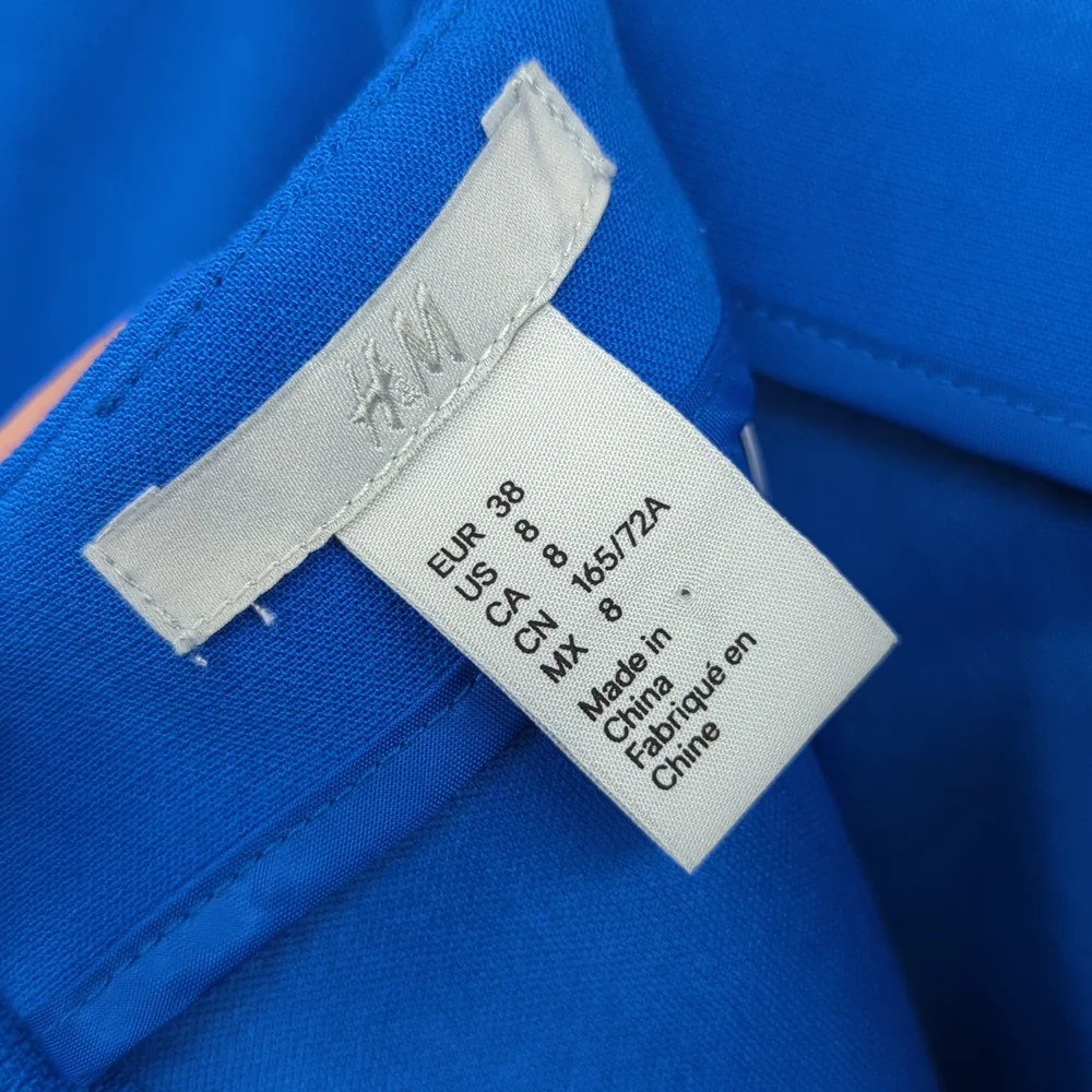H&M Cobalt Blue Short Skirt Faux Wrap Metal Ring Decorations Sz 8
